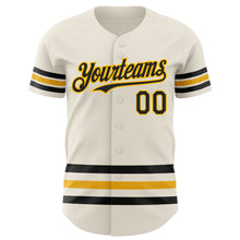 Laden Sie das Bild in den Galerie-Viewer, Custom Cream Black-Gold Line Authentic Baseball Jersey
