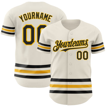 Custom Cream Black-Gold Line Authentic Baseball Jersey