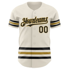 Load image into Gallery viewer, Custom Cream Black-Old Gold Line Authentic Baseball Jersey
