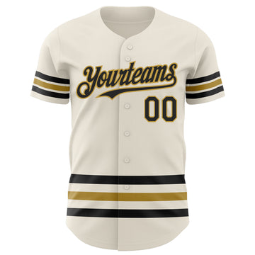 Custom Cream Black-Old Gold Line Authentic Baseball Jersey