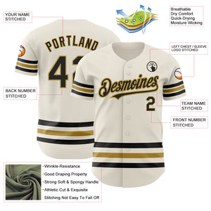 Custom Cream Black-Old Gold Line Authentic Baseball Jersey