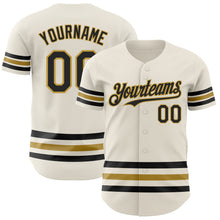 Laden Sie das Bild in den Galerie-Viewer, Custom Cream Black-Old Gold Line Authentic Baseball Jersey
