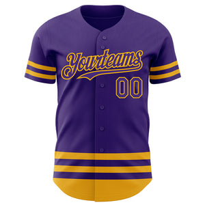 Custom Purple Gold Line Authentic Baseball Jersey