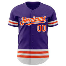 Laden Sie das Bild in den Galerie-Viewer, Custom Purple Orange-White Line Authentic Baseball Jersey
