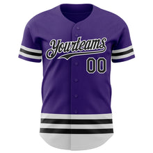 Laden Sie das Bild in den Galerie-Viewer, Custom Purple Black-White Line Authentic Baseball Jersey
