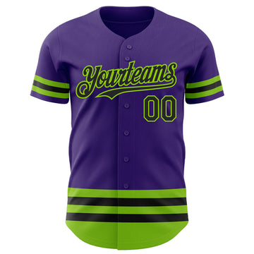 Custom Purple Black-Neon Green Line Authentic Baseball Jersey