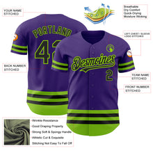 Laden Sie das Bild in den Galerie-Viewer, Custom Purple Black-Neon Green Line Authentic Baseball Jersey
