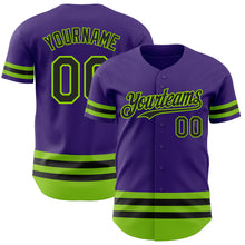 Laden Sie das Bild in den Galerie-Viewer, Custom Purple Black-Neon Green Line Authentic Baseball Jersey
