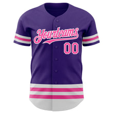 Laden Sie das Bild in den Galerie-Viewer, Custom Purple Pink-White Line Authentic Baseball Jersey
