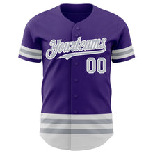 Laden Sie das Bild in den Galerie-Viewer, Custom Purple Gray-White Line Authentic Baseball Jersey
