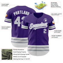 Load image into Gallery viewer, Custom Purple Gray-White Line Authentic Baseball Jersey

