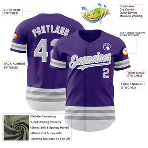 Custom Purple Gray-White Line Authentic Baseball Jersey