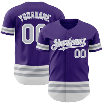 Custom Purple Gray-White Line Authentic Baseball Jersey