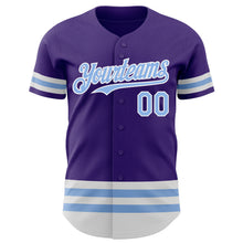 Laden Sie das Bild in den Galerie-Viewer, Custom Purple Light Blue-White Line Authentic Baseball Jersey

