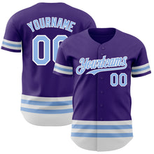 Laden Sie das Bild in den Galerie-Viewer, Custom Purple Light Blue-White Line Authentic Baseball Jersey
