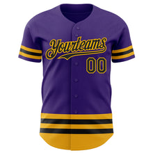 Load image into Gallery viewer, Custom Purple Black-Gold Line Authentic Baseball Jersey
