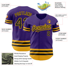 Load image into Gallery viewer, Custom Purple Black-Gold Line Authentic Baseball Jersey
