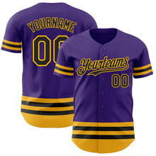 Load image into Gallery viewer, Custom Purple Black-Gold Line Authentic Baseball Jersey
