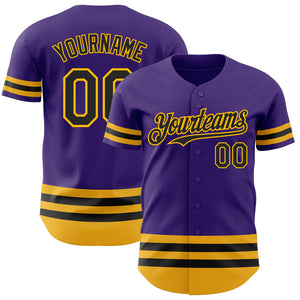 Custom Purple Black-Gold Line Authentic Baseball Jersey