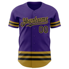 Laden Sie das Bild in den Galerie-Viewer, Custom Purple Black-Old Gold Line Authentic Baseball Jersey
