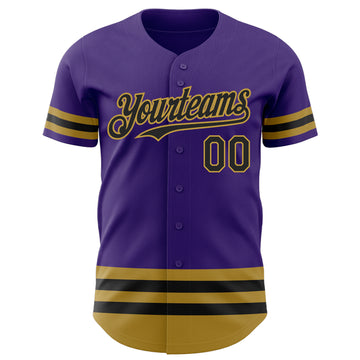 Custom Purple Black-Old Gold Line Authentic Baseball Jersey