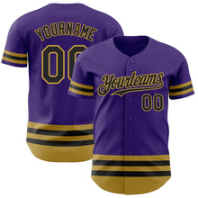 Laden Sie das Bild in den Galerie-Viewer, Custom Purple Black-Old Gold Line Authentic Baseball Jersey

