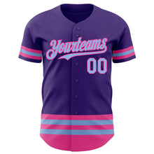 Laden Sie das Bild in den Galerie-Viewer, Custom Purple Light Blue-Pink Line Authentic Baseball Jersey
