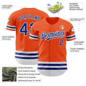 Custom Orange Royal-White Line Authentic Baseball Jersey