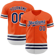 Laden Sie das Bild in den Galerie-Viewer, Custom Orange Navy-White Line Authentic Baseball Jersey
