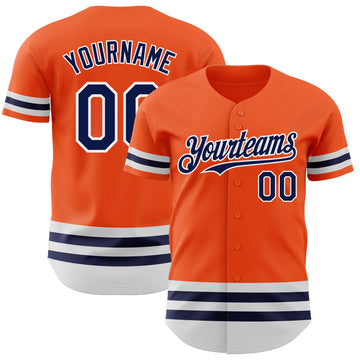 Custom Orange Navy-White Line Authentic Baseball Jersey