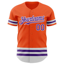 Laden Sie das Bild in den Galerie-Viewer, Custom Orange Purple-White Line Authentic Baseball Jersey
