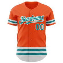 Load image into Gallery viewer, Custom Orange Teal-White Line Authentic Baseball Jersey
