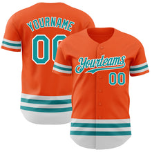 Load image into Gallery viewer, Custom Orange Teal-White Line Authentic Baseball Jersey
