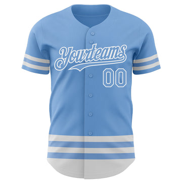 Custom Light Blue White Line Authentic Baseball Jersey