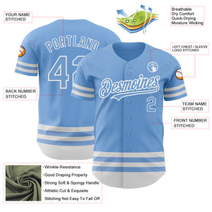 Custom Light Blue White Line Authentic Baseball Jersey