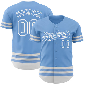 Custom Light Blue White Line Authentic Baseball Jersey