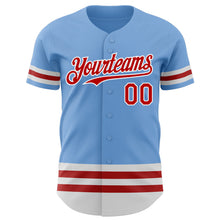 Load image into Gallery viewer, Custom Light Blue Red-White Line Authentic Baseball Jersey
