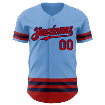 Custom Light Blue Red-Navy Line Authentic Baseball Jersey