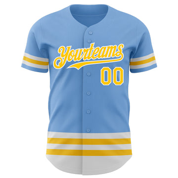 Custom Light Blue Yellow-White Line Authentic Baseball Jersey