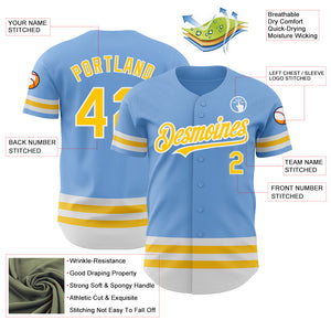 Custom Light Blue Yellow-White Line Authentic Baseball Jersey