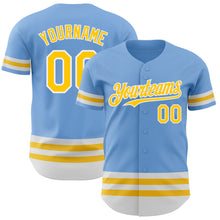 Load image into Gallery viewer, Custom Light Blue Yellow-White Line Authentic Baseball Jersey
