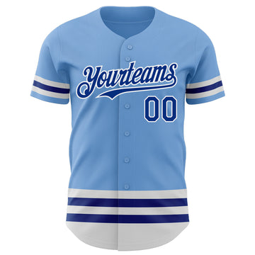 Custom Light Blue Royal-White Line Authentic Baseball Jersey