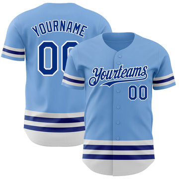 Custom Light Blue Royal-White Line Authentic Baseball Jersey
