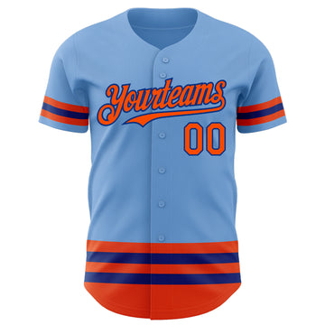 Custom Light Blue Orange-Royal Line Authentic Baseball Jersey