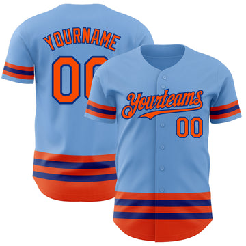 Custom Light Blue Orange-Royal Line Authentic Baseball Jersey