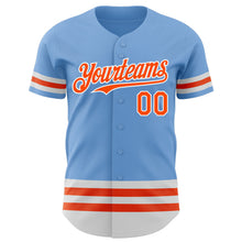 Load image into Gallery viewer, Custom Light Blue Orange-White Line Authentic Baseball Jersey
