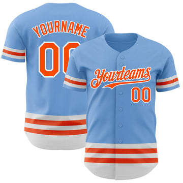 Custom Light Blue Orange-White Line Authentic Baseball Jersey