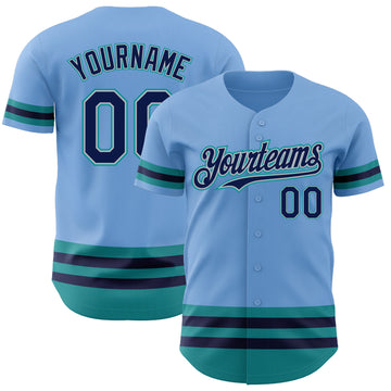 Custom Light Blue Navy Gray-Teal Line Authentic Baseball Jersey