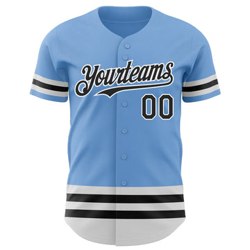Custom Light Blue Black-White Line Authentic Baseball Jersey