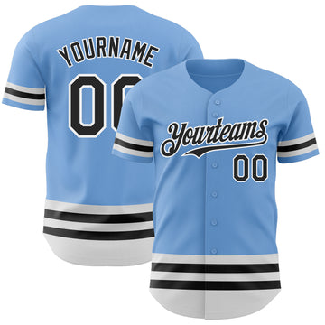 Custom Light Blue Black-White Line Authentic Baseball Jersey